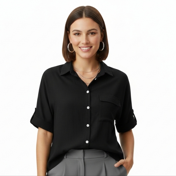 SHEIN Tops - SHEIN Women's Top Blouse 2X Cotton Polyester Black White